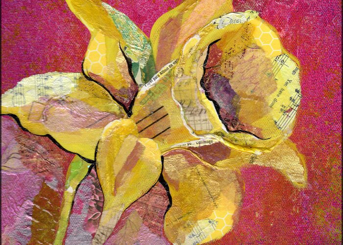 Flower Paintings Greeting Card featuring the mixed media Early Spring I Daffodil Series by Shadia Derbyshire