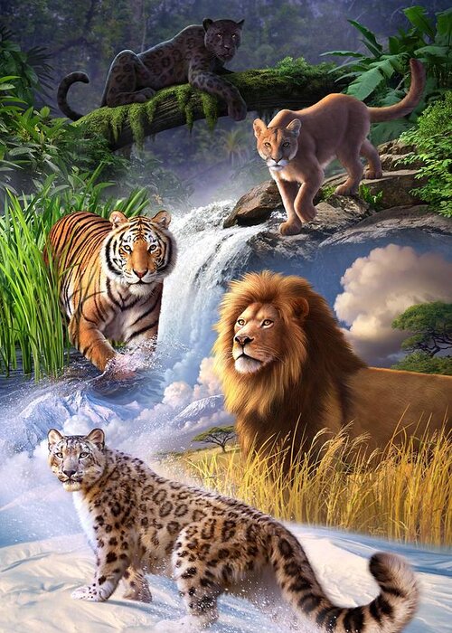 Big Cats Greeting Card featuring the digital art Earth Day 2013 poster by Jerry LoFaro