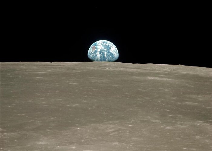 Earth Greeting Card featuring the photograph Earthrise Over Moon by Nasa