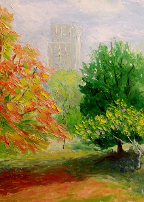Landscape Greeting Card featuring the painting East Meadows CP NY by Nicolas Bouteneff
