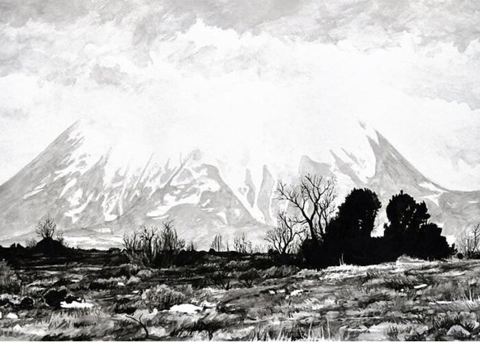 Mountain Greeting Card featuring the painting East Spanish Peak by Aaron Spong