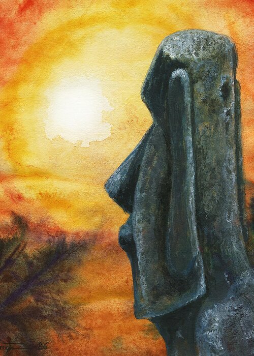 Easter Island Greeting Card featuring the painting Easter Island Enigma by Hartmut Jager