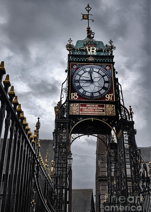 Chester Greeting Card featuring the photograph Eastgate Clock Chester by Ann Garrett