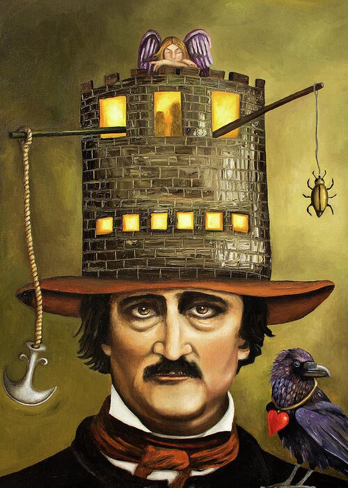 Poe Greeting Card featuring the painting Edgar Allan Poe by Leah Saulnier The Painting Maniac