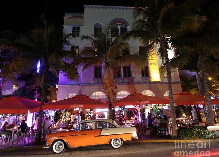 South Beach Greeting Card featuring the photograph Edison Hotel South Beach at Night 1 by Steven Spak