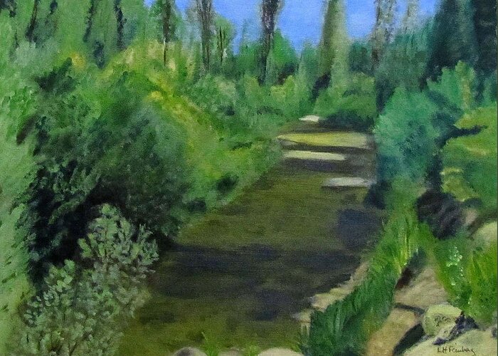 Acrylic Greeting Card featuring the painting Edna Creek in color by Linda Feinberg