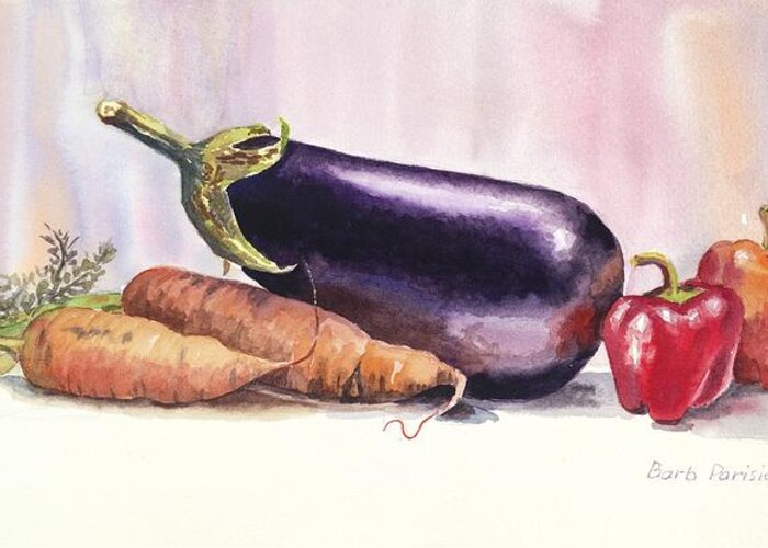 Eggplant Greeting Card featuring the painting Eggplant by Barbara Parisien