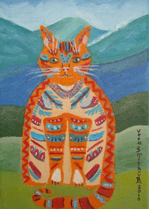 Red Cat Greeting Card featuring the painting Egyptian Don Juan by Vera Smith