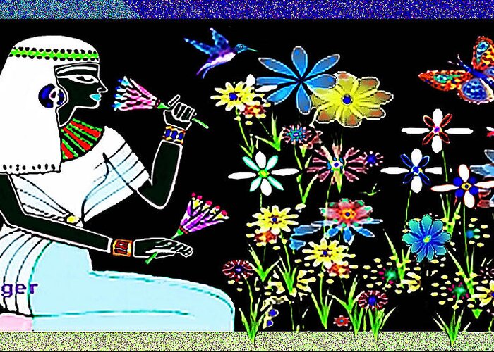 Flowers Greeting Card featuring the digital art Egyptian Flower Garden by Hartmut Jager