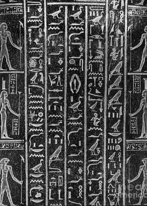 Black And White Greeting Card featuring the photograph Egyptian Hieroglyphics by George Holton