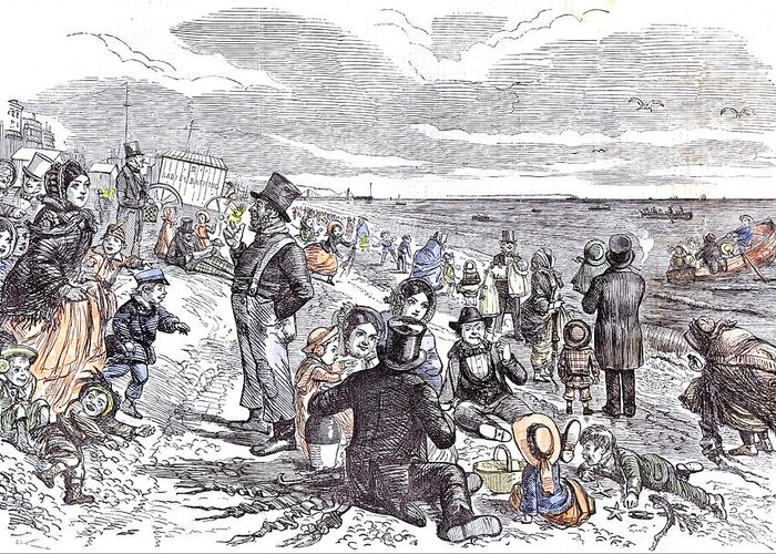 1856 Greeting Card featuring the drawing Eight Hours At The Sea-side J by English School