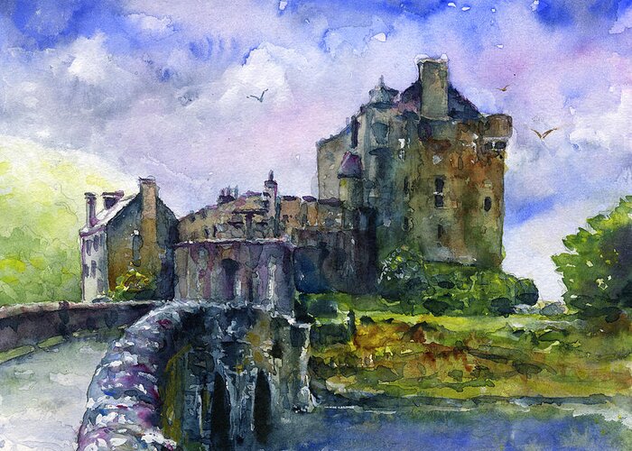 Castle Greeting Card featuring the painting Eilean Donan Castle Scotland by John D Benson