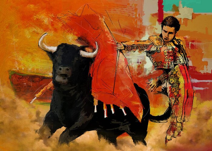 Bullfighting Greeting Card featuring the painting El Matador by Corporate Art Task Force