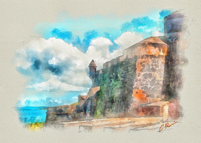 Morro Greeting Card featuring the painting El Morro Castle.. by Charlie Roman