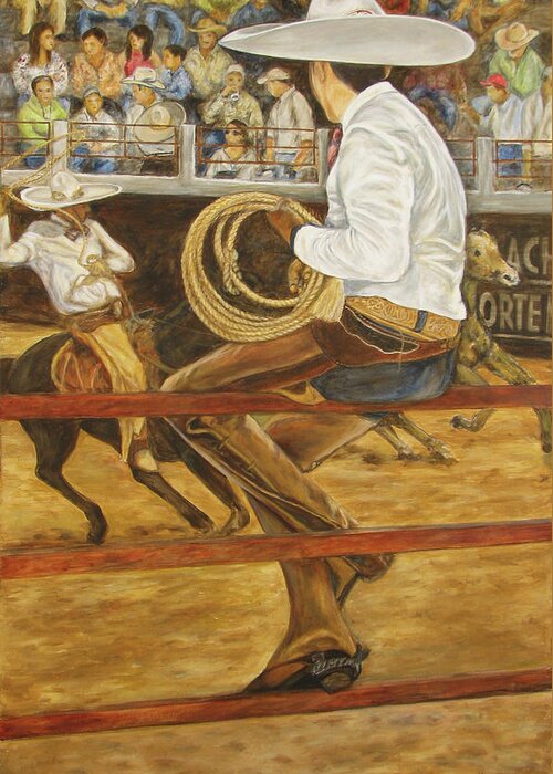 Mexican Greeting Card featuring the painting El Vaquero Que Ata by Pat Haley