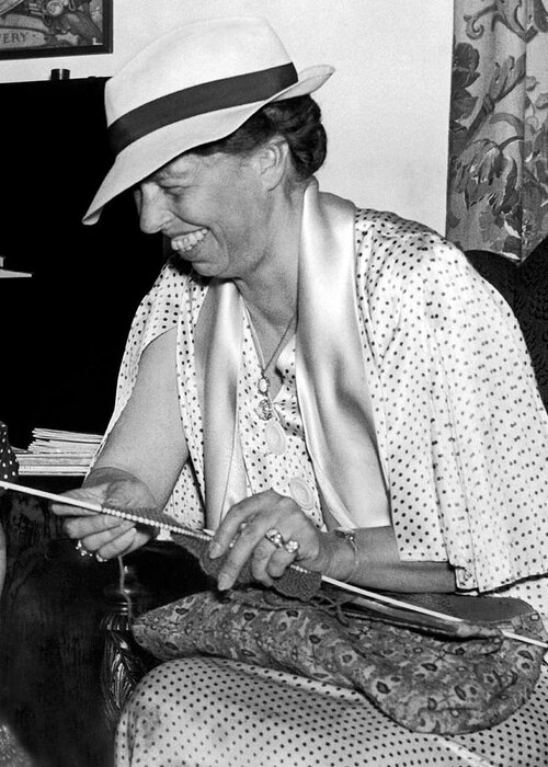 1936 Greeting Card featuring the photograph Eleanor Roosevelt Knitting by Underwood Archives