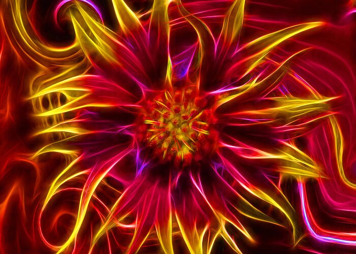 Firewheel Greeting Card featuring the digital art Electric Firewheel Flower Artwork by Nikki Marie Smith