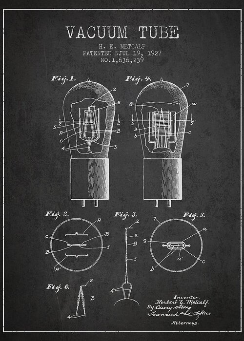 Vacuum Tube Greeting Card featuring the digital art Electrode Vacuum Tube Patent From 1927 - Charcoal by Aged Pixel