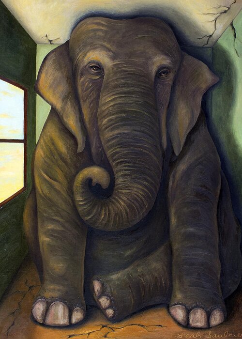 Elephant Greeting Card featuring the painting Elephant In The Room by Leah Saulnier The Painting Maniac