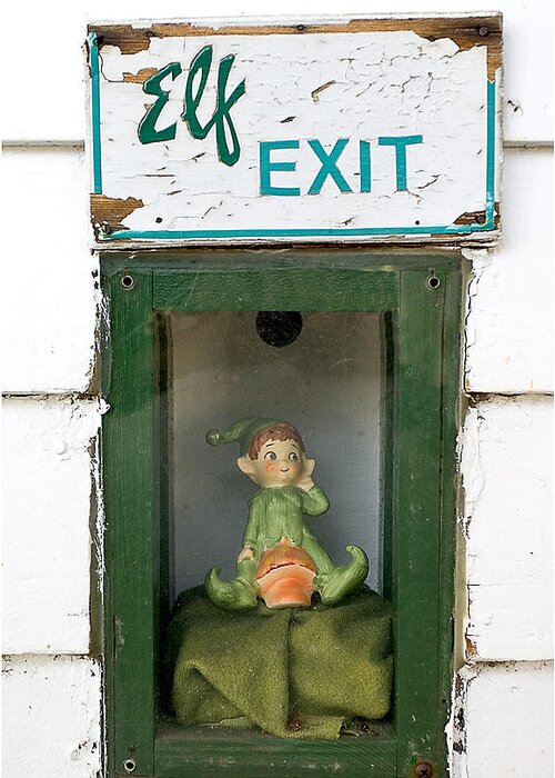 Humor Greeting Card featuring the photograph elf exit, Dubuque, Iowa by Steven Ralser