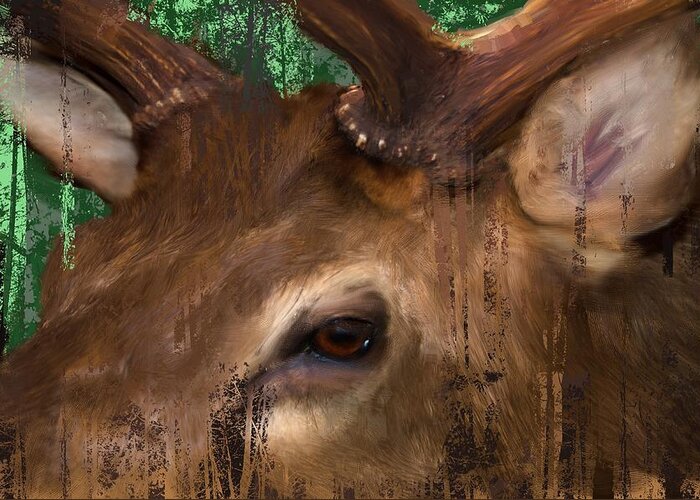 Animal Greeting Card featuring the digital art Elk in the trees by Debra Baldwin