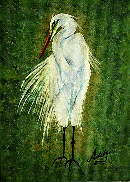 Egret Greeting Card featuring the painting Ellie Egret by Adele Moscaritolo