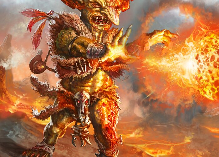 Magic The Gathering Greeting Card featuring the digital art Embermage Goblin by Ryan Barger