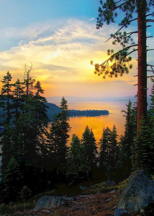 Landscape Greeting Card featuring the photograph Emerald Bay Sunset by Joseph Urbaszewski