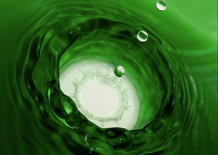 Water Drop Greeting Card featuring the photograph Emerald Drops by Vickie Szumigala