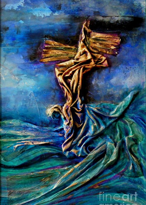 Abstract Seascape Greeting Card featuring the mixed media Emerging Cross by Genie Morgan