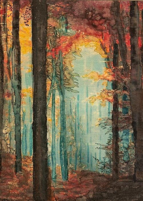 Forest Greeting Card featuring the painting Enchanting Forest by Cara Frafjord