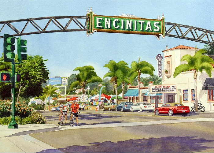 Encinitas Greeting Card featuring the painting Encinitas California by Mary Helmreich
