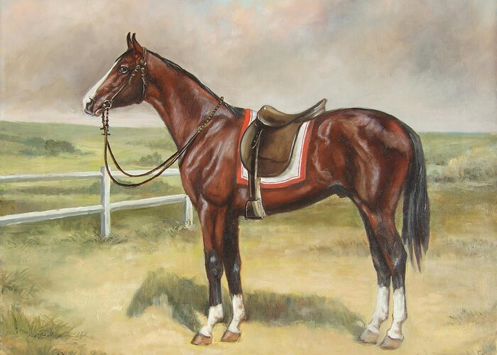 English Stallion Greeting Card featuring the painting English stallion dark bay by Irek Szelag