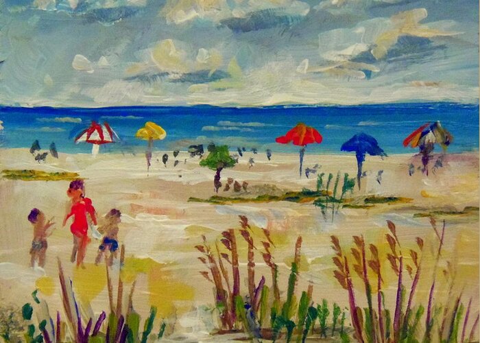 Siesta Key Beach Greeting Card featuring the painting Enjoying Siesta Beach by Lou Ann Bagnall