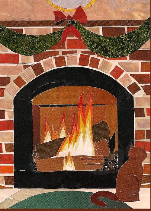 Fireplace Greeting Card featuring the mixed media Enjoying The Warmth by Robin Birrell