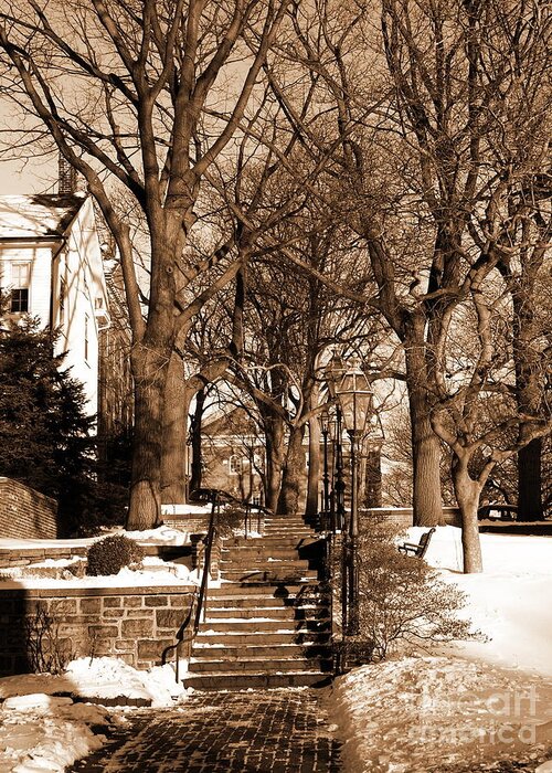 Bethlehem Pa Greeting Card featuring the photograph Sepia - Entrance to Central Moravian Church Complex from Main Street Bethlehem PA by Jacqueline M Lewis