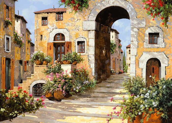 Cityscape Greeting Card featuring the painting Entrata Al Borgo by Guido Borelli