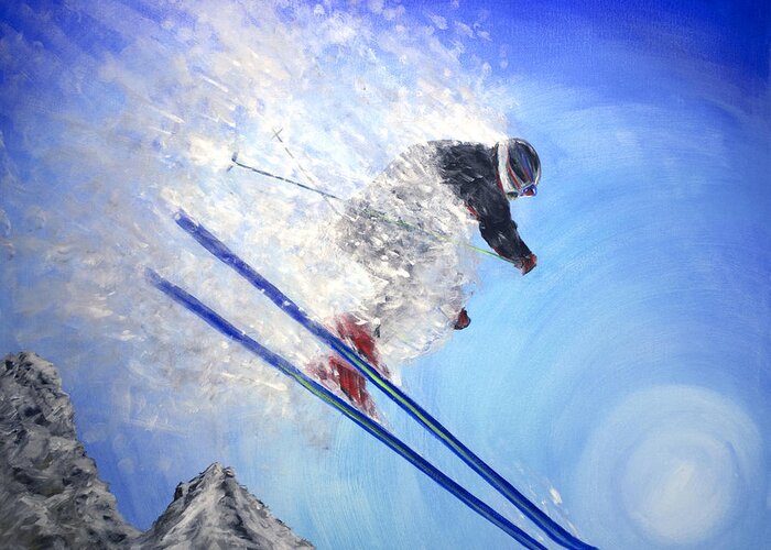 Skiing Greeting Card featuring the painting Epic Day by Teshia Art