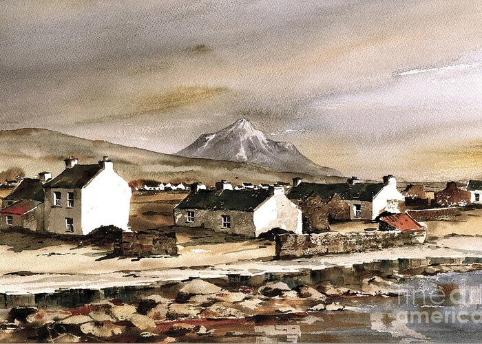 Val Byrne Greeting Card featuring the painting Errigal from Gola Island Donegal by Val Byrne