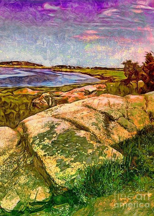 Sharkcrossing Greeting Card featuring the painting V Estuary on Cape Ann - Vertical by Lyn Voytershark