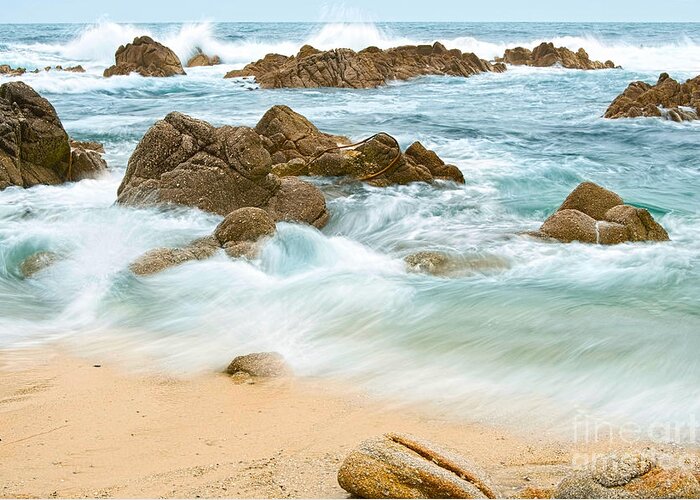 Waves Greeting Card featuring the photograph Eternal Waves at Asilomar Beach in Monterey Bay. by Jamie Pham