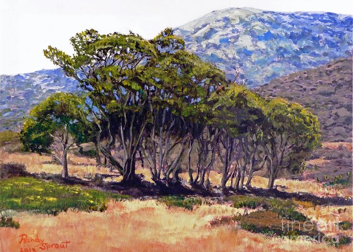 Eucalyptus Greeting Card featuring the painting Eucalyptus Grove 2 Harbors Catalina Island by Randy Sprout