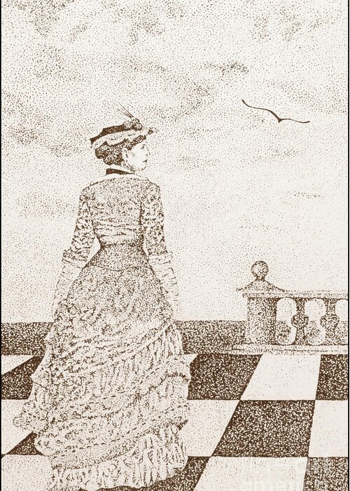 Pen Drawing Greeting Card featuring the drawing European lady in the 19 century by Alexa Szlavics