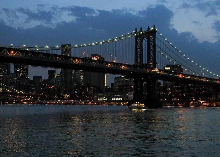Nyc Greeting Card featuring the photograph Evening - Manhattan Bridge by Frank Mari