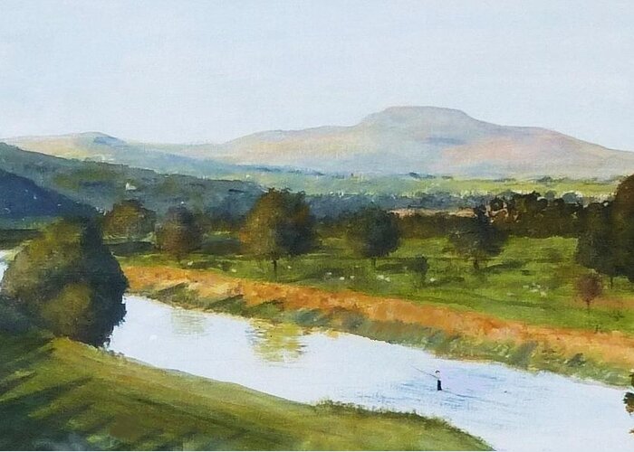 Crook O'lune Greeting Card featuring the painting Evening at the Crook o' Lune Caton, Lancashire by Nigel Radcliffe