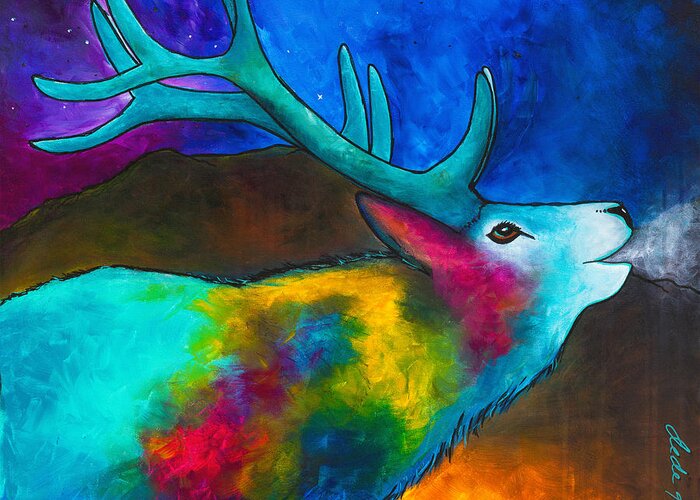 Acrylic Greeting Card featuring the painting Evening Elk by Dede Koll