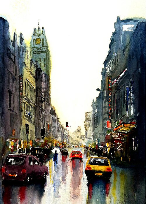 City Greeting Card featuring the painting Evening in the city by Steven Ponsford