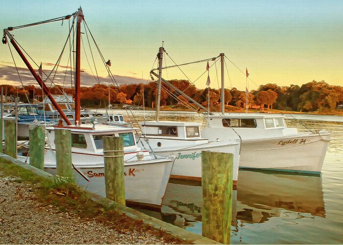 Boat Greeting Card featuring the photograph Evening in the Harbor by Ola Allen