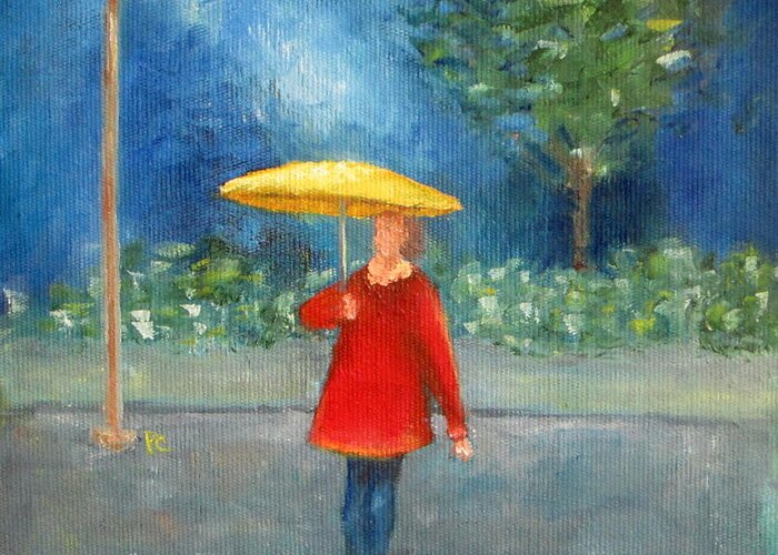 Girl Greeting Card featuring the painting Evening Rain by Patricia Cleasby