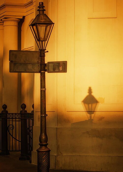 Lamp Post Greeting Card featuring the photograph Evening Shadow in Jackson Square by Brenda Bryant